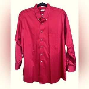 IZOD Reg Fit Wrinkle Free Button-Down Red Shirt Mens Size 19 34/35 NWOT